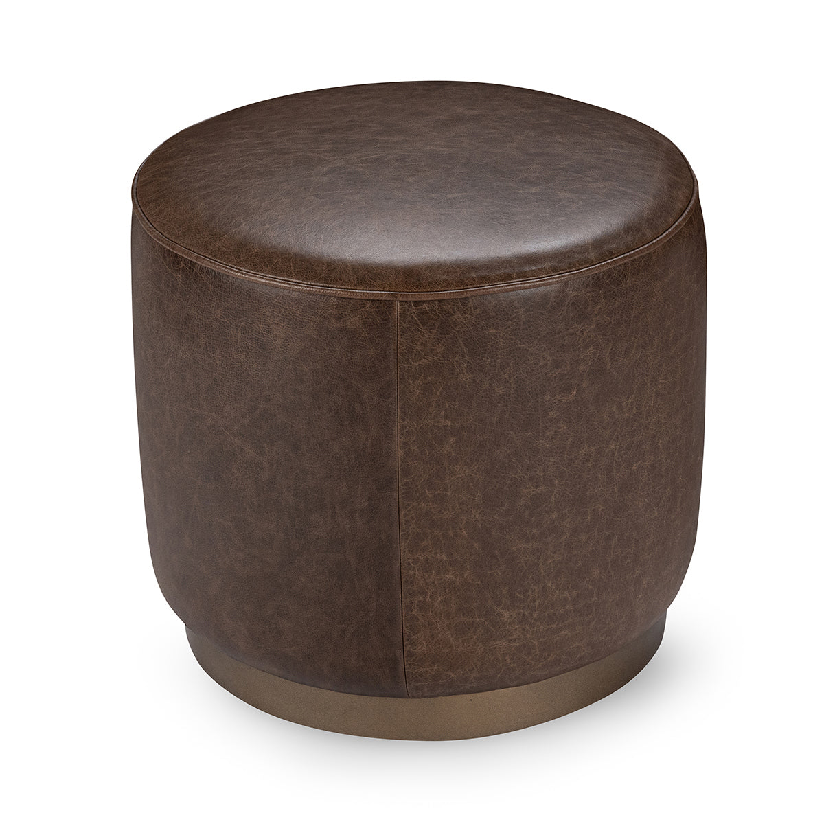 Dark Brown Top Grain Leather Ottomans & Stool Clair Round Ottoman Collection