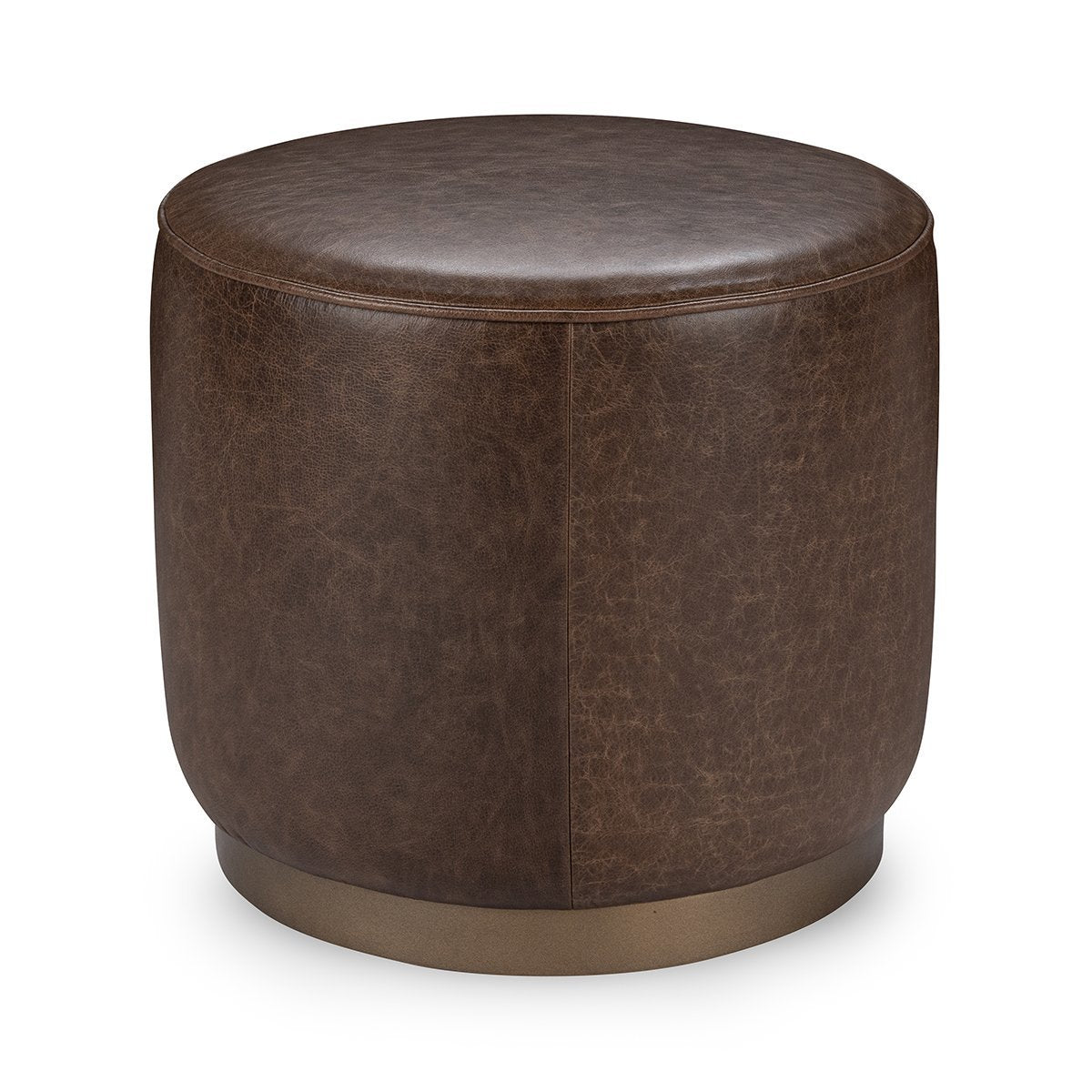 Dark Brown Top Grain Leather Ottomans & Stool Clair Round Ottoman Collection