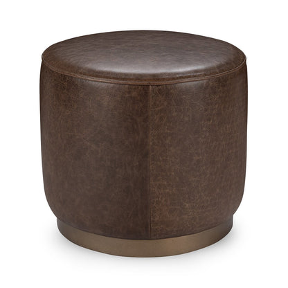 Dark Brown Top Grain Leather Ottomans & Stool Clair Round Ottoman Collection