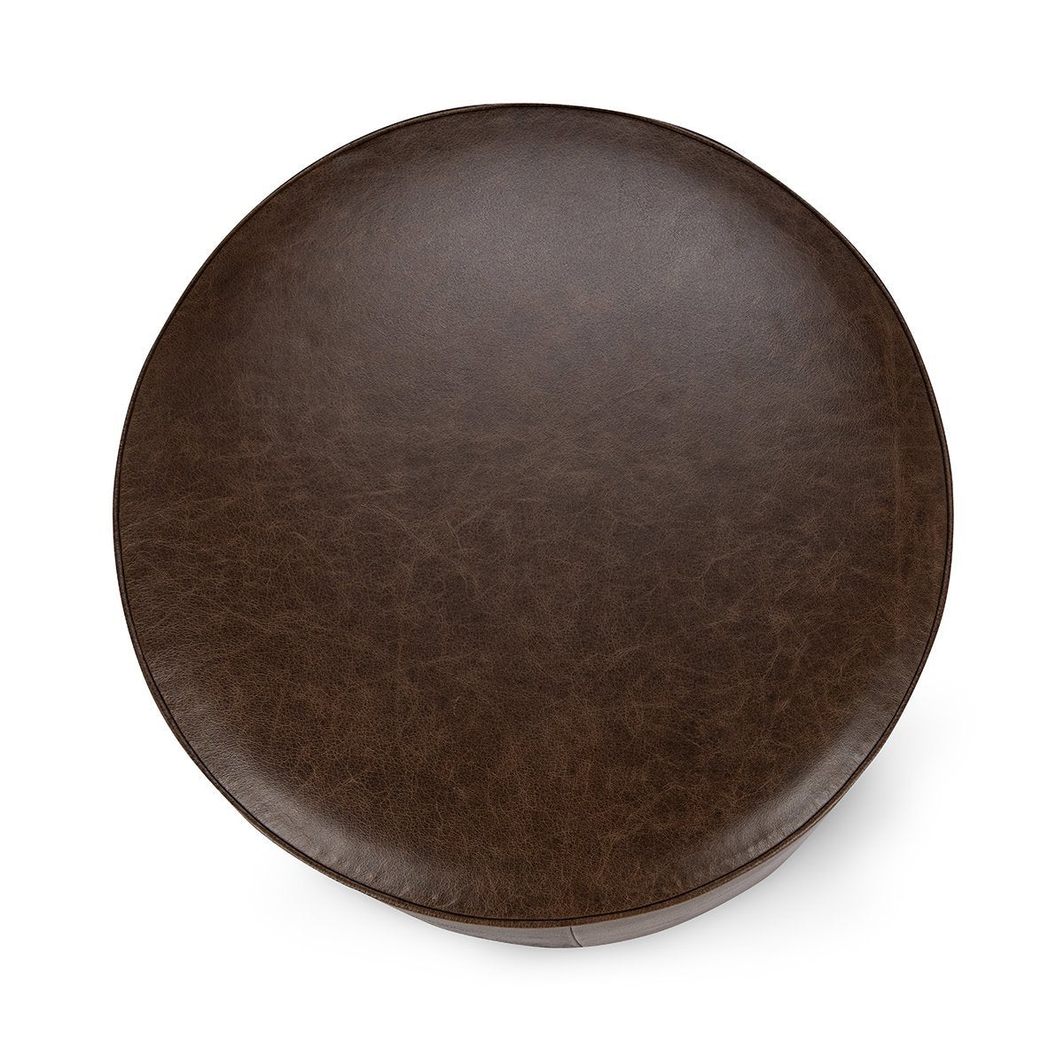 Dark Brown Top Grain Leather Ottomans & Stool Clair Round Ottoman Collection