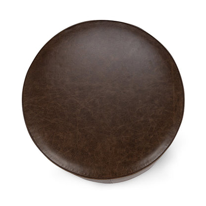 Dark Brown Top Grain Leather Ottomans & Stool Clair Round Ottoman Collection