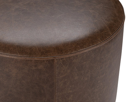 Dark Brown Top Grain Leather Ottomans & Stool Clair Round Ottoman Collection