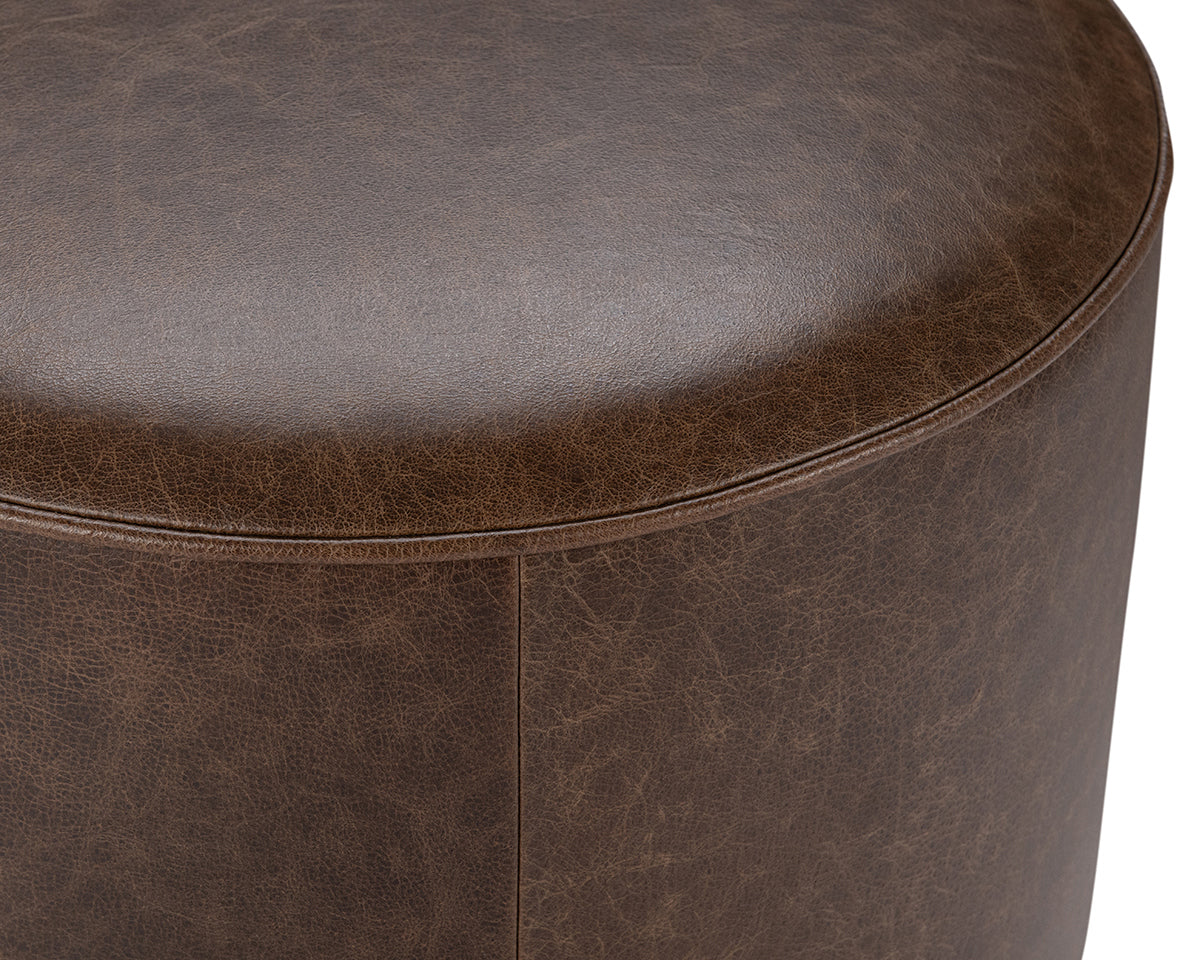 Dark Brown Top Grain Leather Ottomans & Stool Clair Round Ottoman Collection