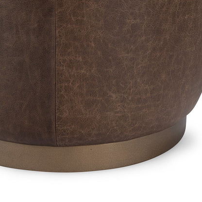 Dark Brown Top Grain Leather Ottomans & Stool Clair Round Ottoman Collection