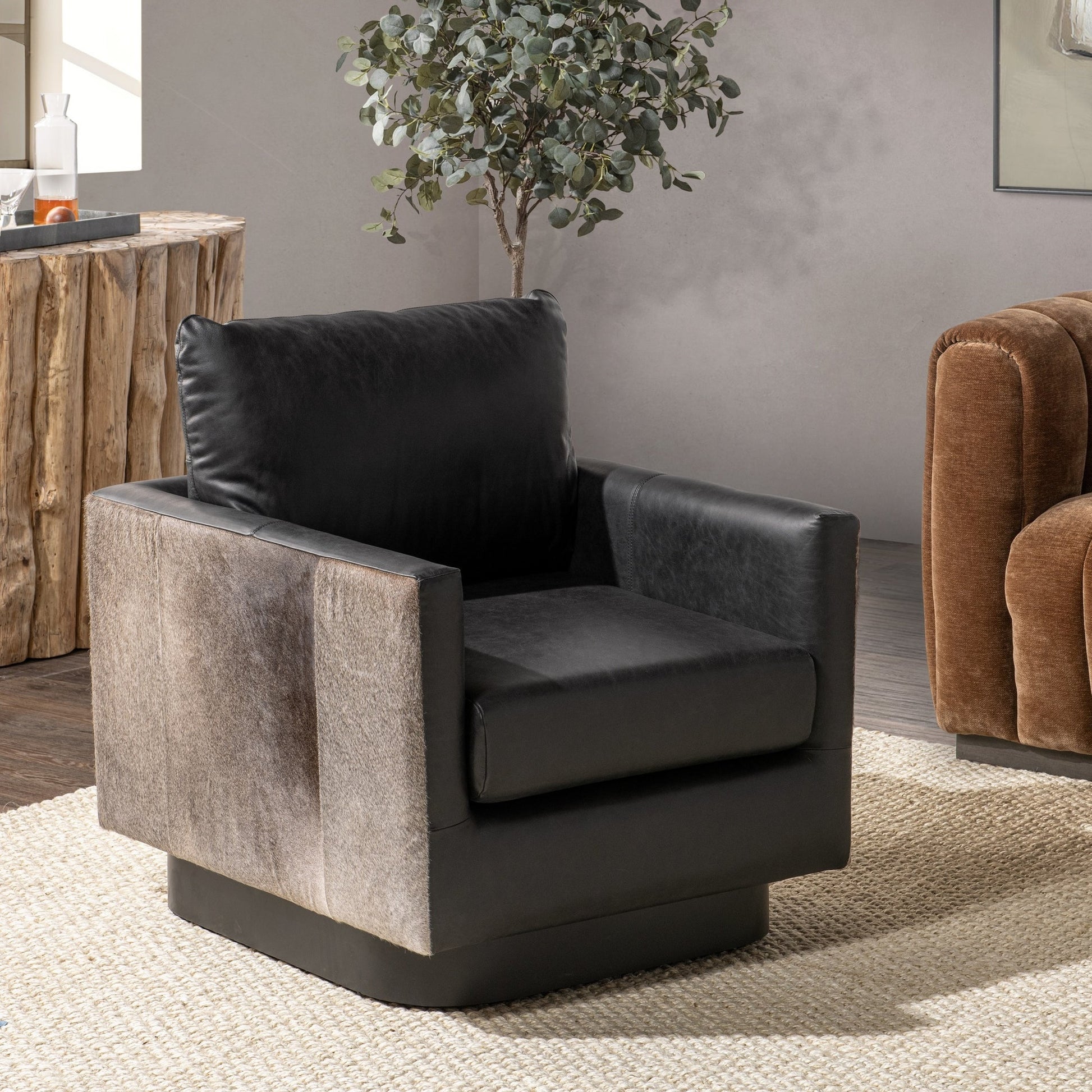 Rustic Shadow Top Grain Leather Accent Chair Lathe Accent Chair Collection