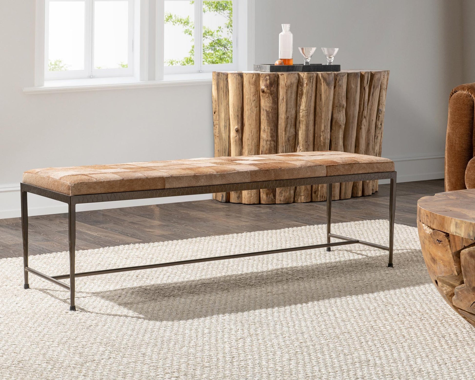 Canyon Sand Hair on Hide Accent Benche Achen Accent Bench Collection
