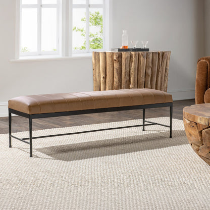 Dune Walnut Top Grain Leather Accent Benche Madeleine Accent Bench Collection