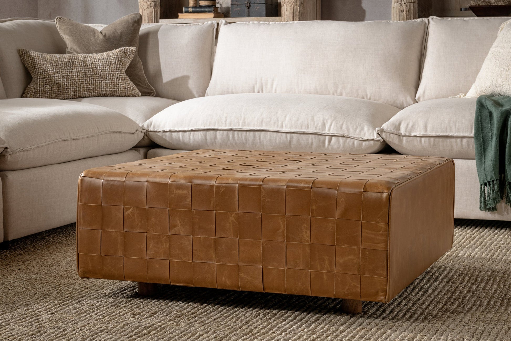 Autum Maple Top Grain Leather Ottomans & Stool Aristo Square Ottoman Collection