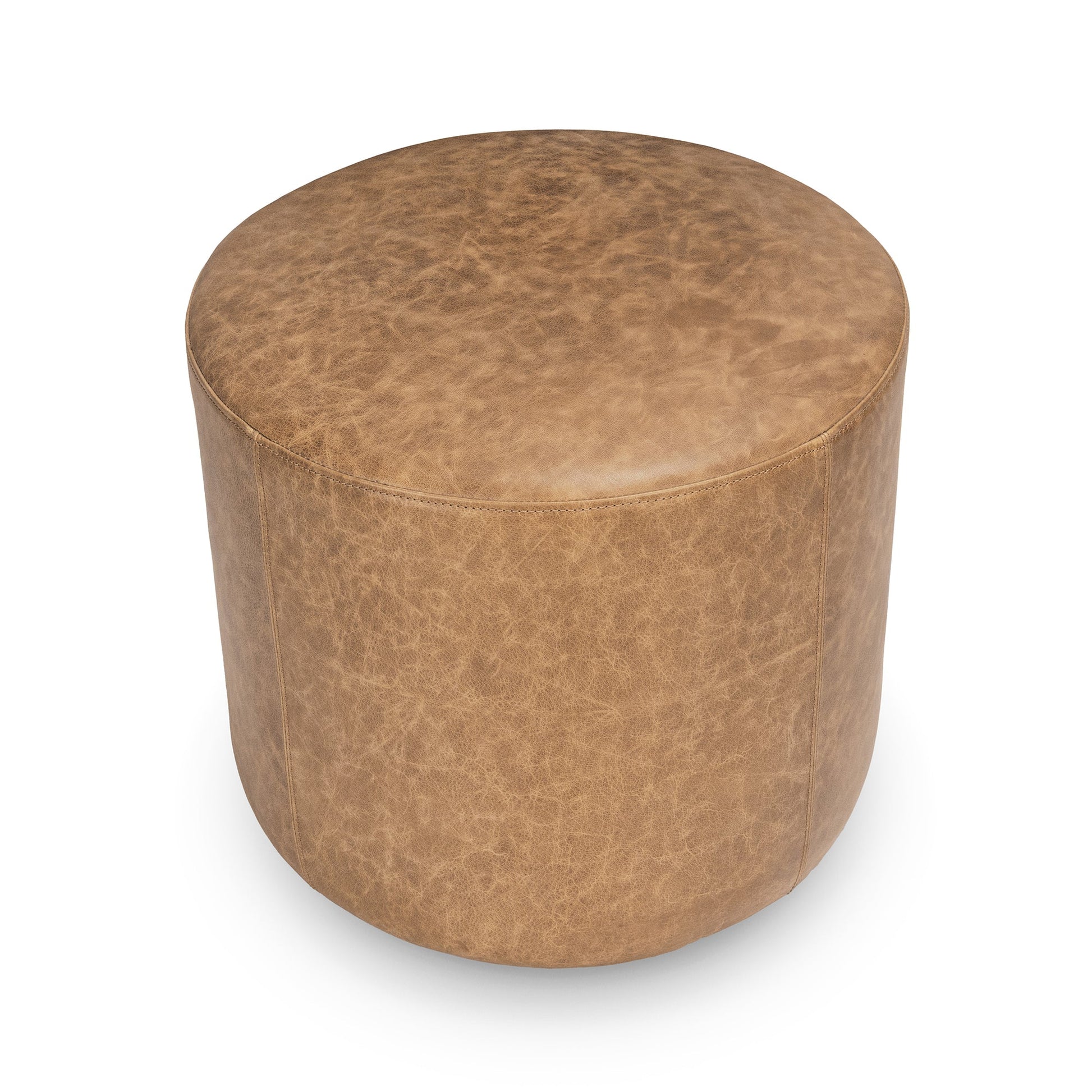 Sedona Brown Top Grain Leather Ottomans & Stool Millo 18" Round Ottoman Collection