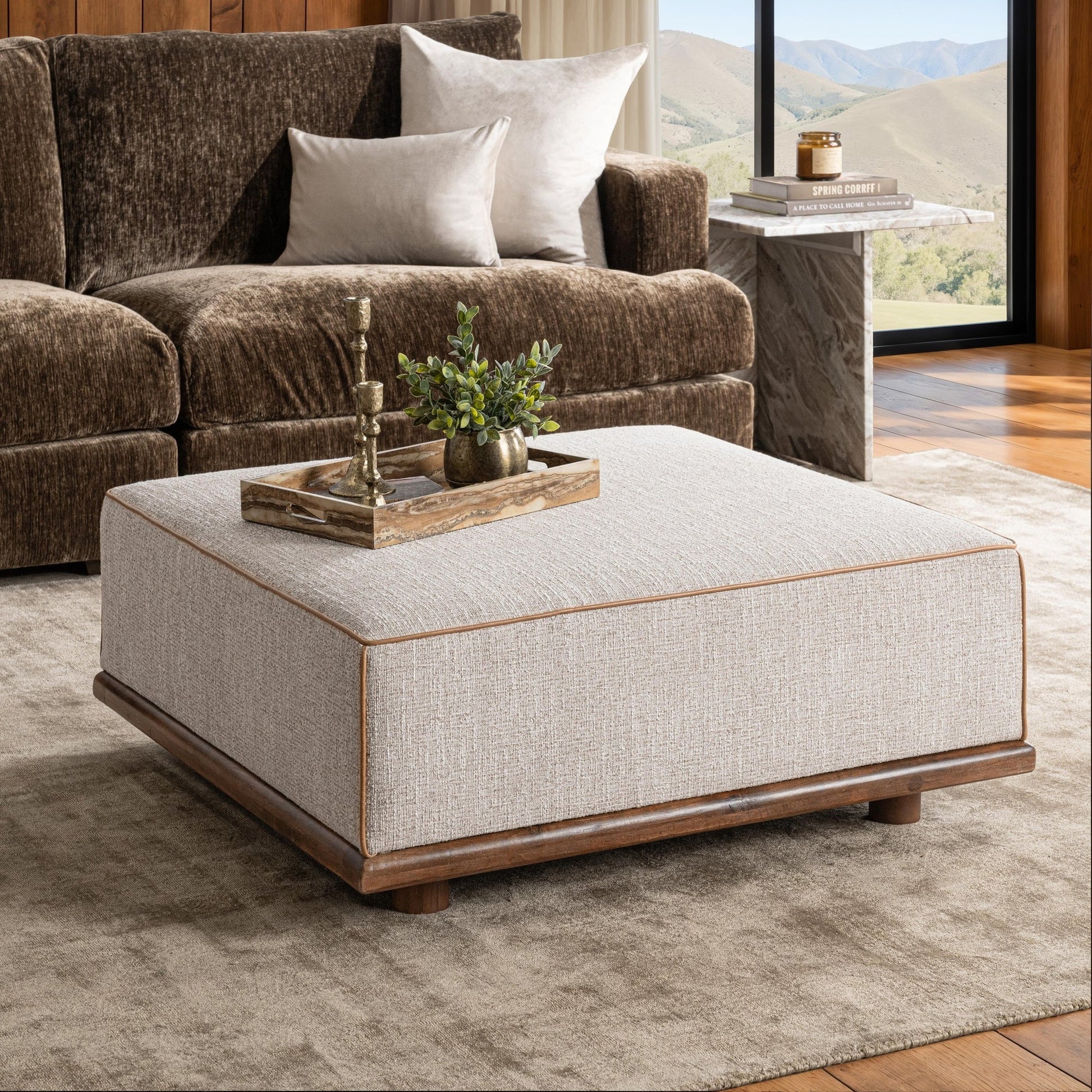 Latte 100% Polyester Ottomans & Stool Ellerie Ottoman Collection