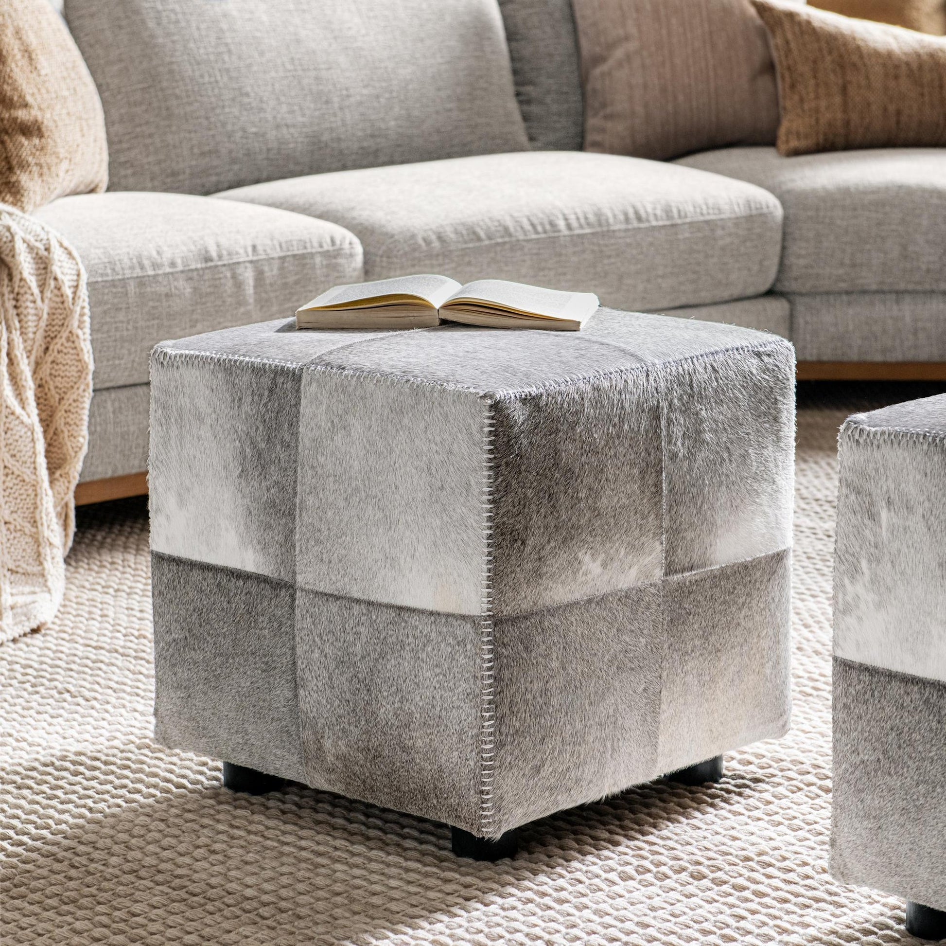 Sparrow Gray Hair on Hide Ottomans & Stool Landyn 18" Square Ottoman Collection