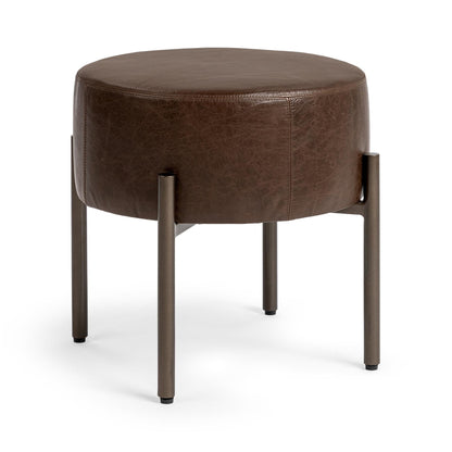 Cocoa Brown Top Grain Leather Ottomans & Stool Aimie Accent Stool Collection