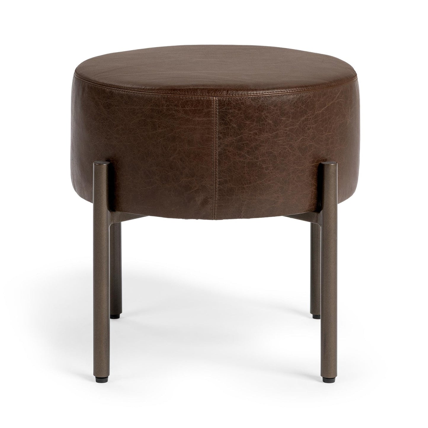 Cocoa Brown Top Grain Leather Ottomans & Stool Aimie Accent Stool Collection