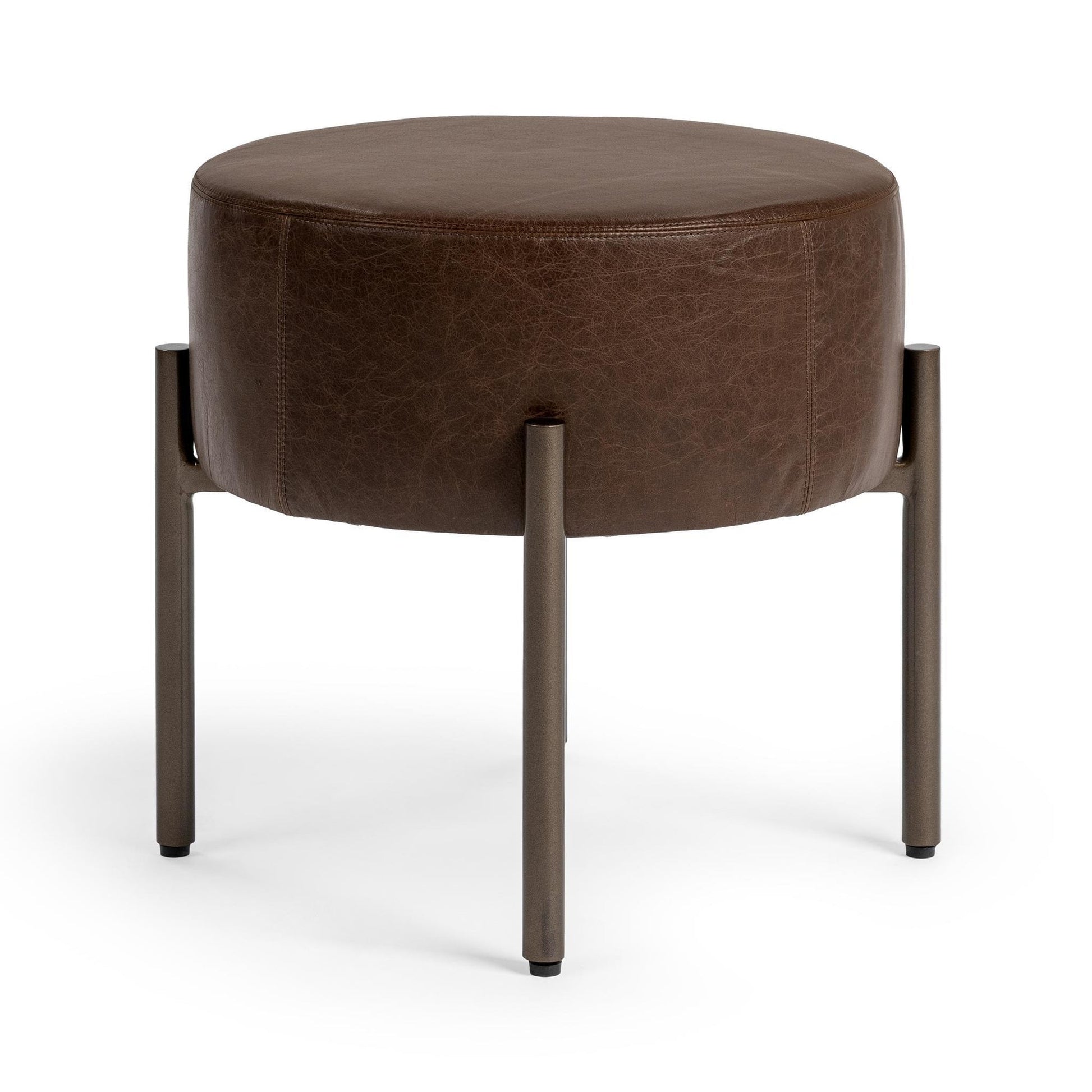 Cocoa Brown Top Grain Leather Ottomans & Stool Aimie Accent Stool Collection