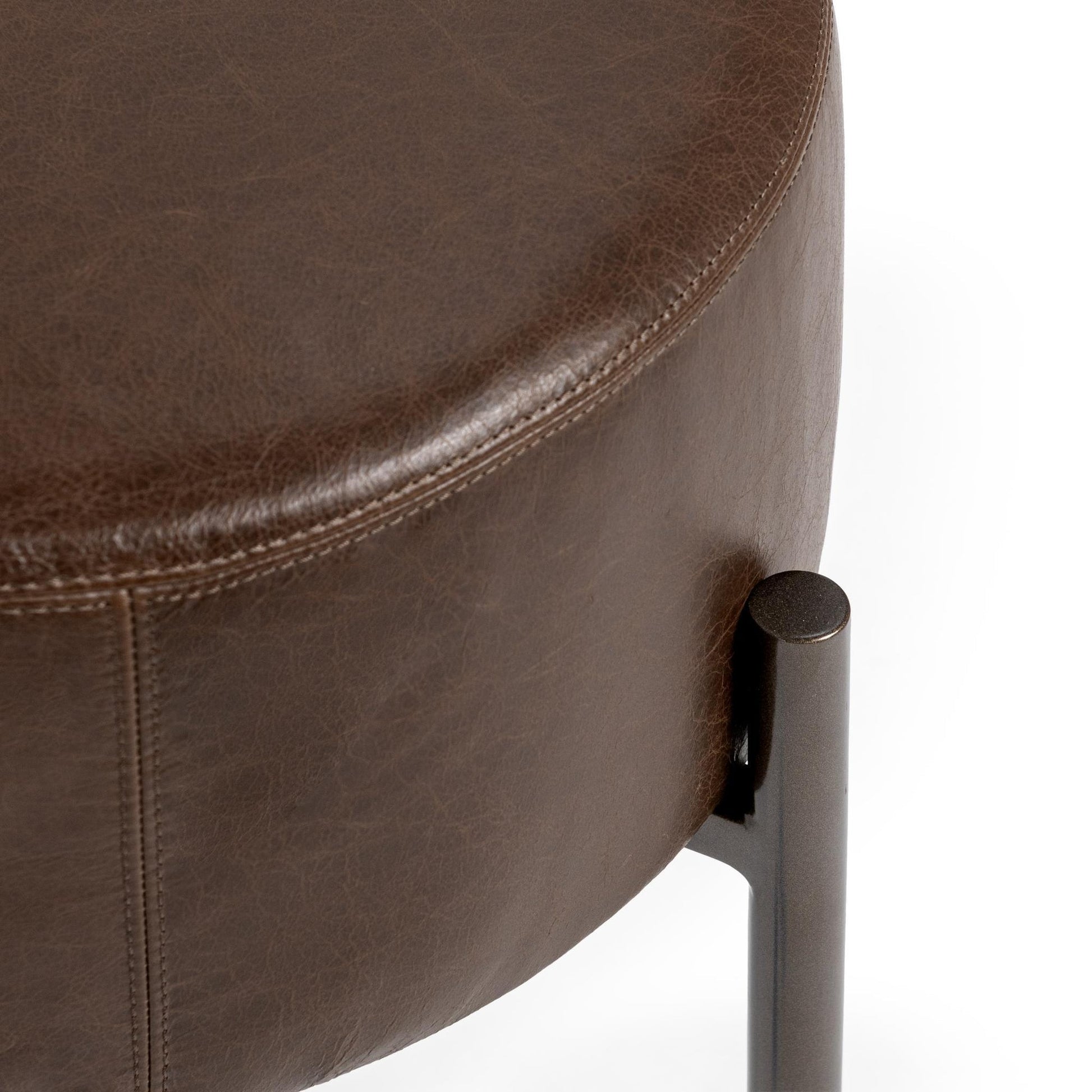 Cocoa Brown Top Grain Leather Ottomans & Stool Aimie Accent Stool Collection