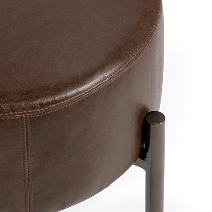 Cocoa Brown Top Grain Leather Ottomans & Stool Aimie Accent Stool Collection