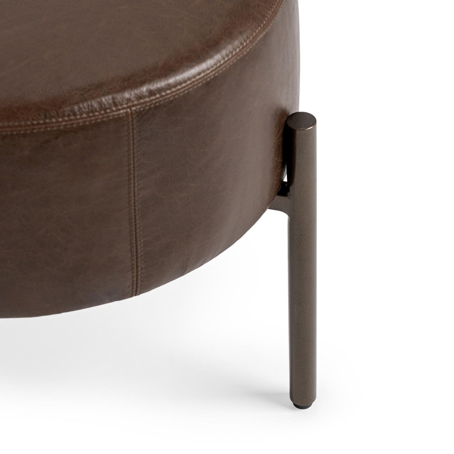 Cocoa Brown Top Grain Leather Ottomans & Stool Aimie Accent Stool Collection
