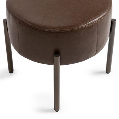 Cocoa Brown Top Grain Leather Ottomans & Stool Aimie Accent Stool Collection