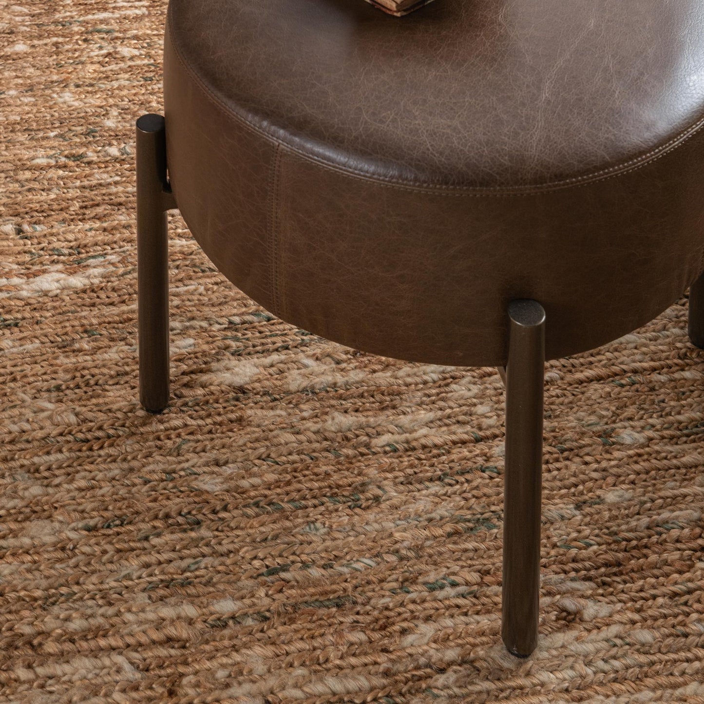 Cocoa Brown Top Grain Leather Ottomans & Stool Aimie Accent Stool Collection