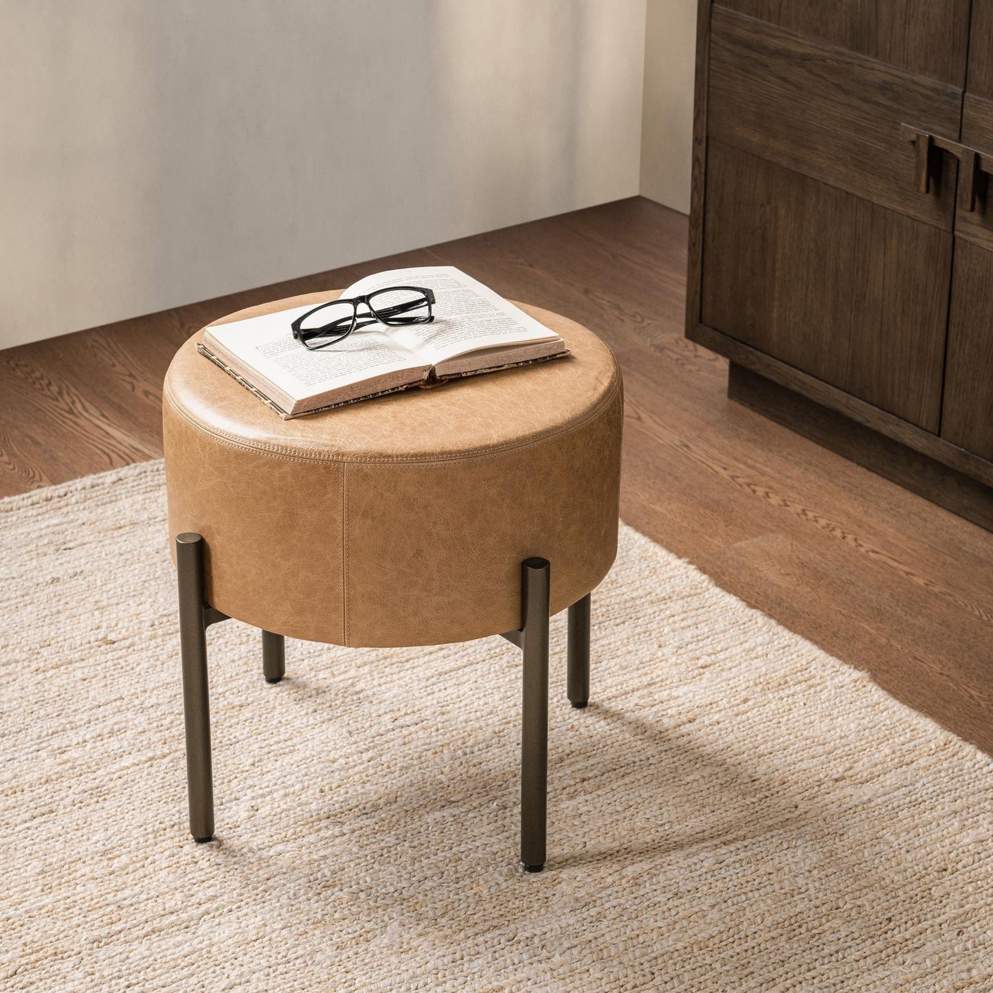Sedona Brown Top Grain Leather Ottomans & Stool Aimie Accent Stool Collection