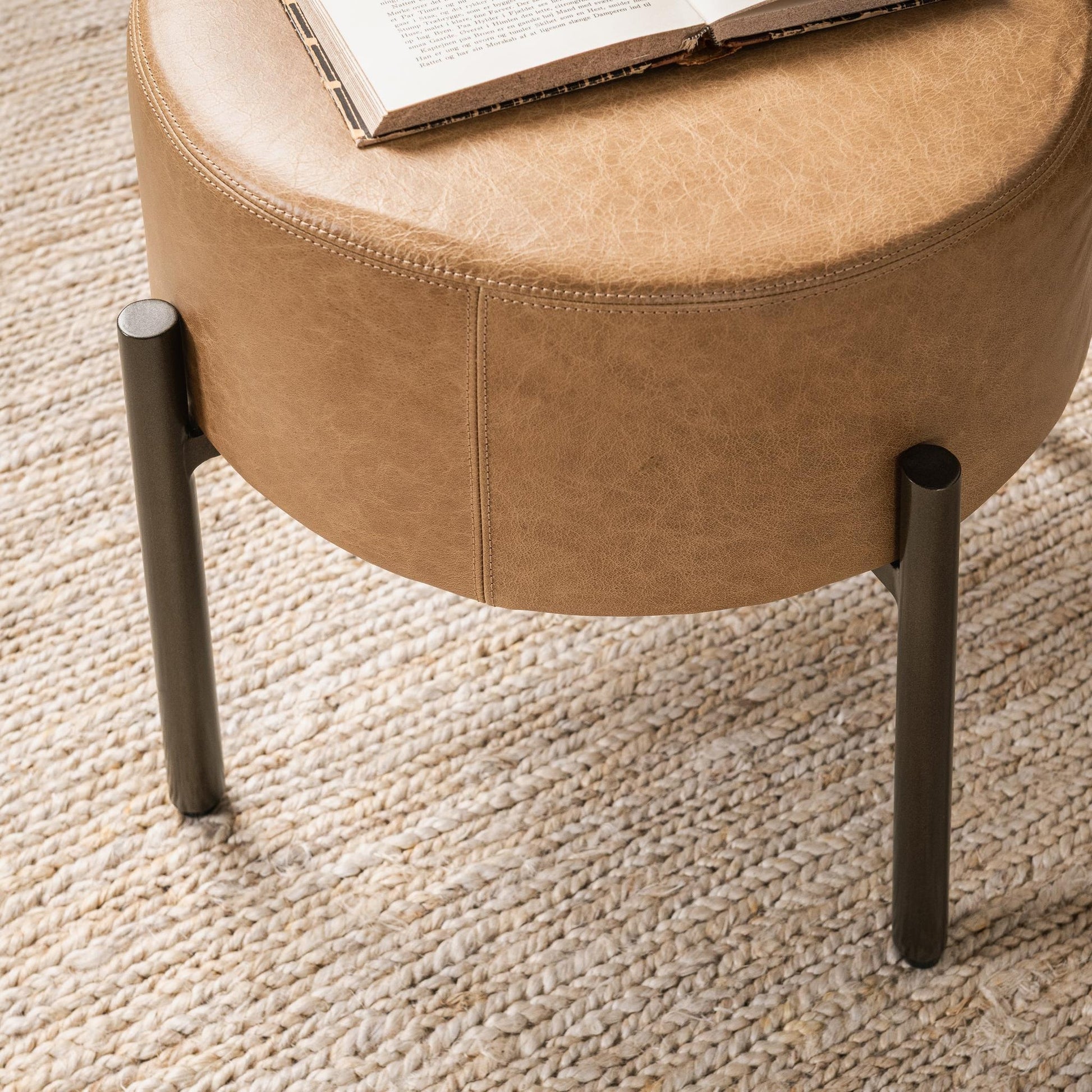 Sedona Brown Top Grain Leather Ottomans & Stool Aimie Accent Stool Collection