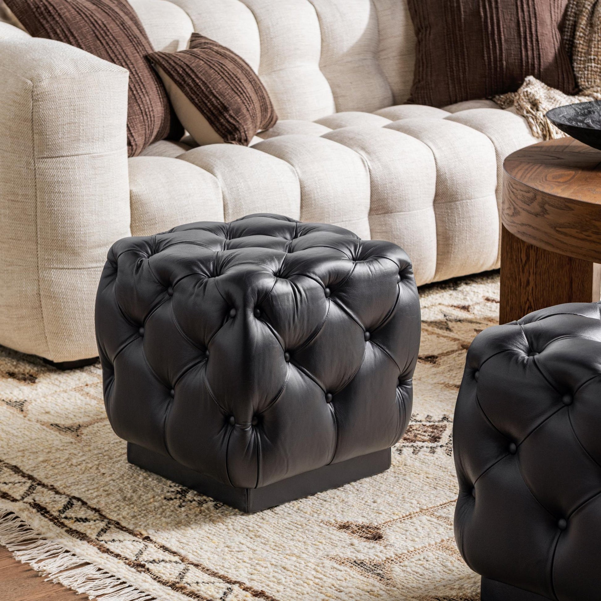 Midnight Raven Top Grain Leather Ottomans & Stool Briar 18" Square Ottoman Collection