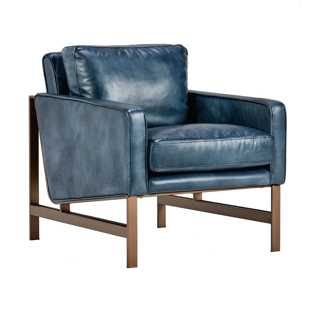 Ocean Blue Top Grain Leather Accent Chair Chazzie Accent Chair Collection
