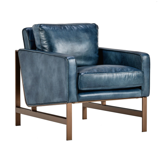 Ocean Blue Top Grain Leather Accent Chair Chazzie Accent Chair Collection