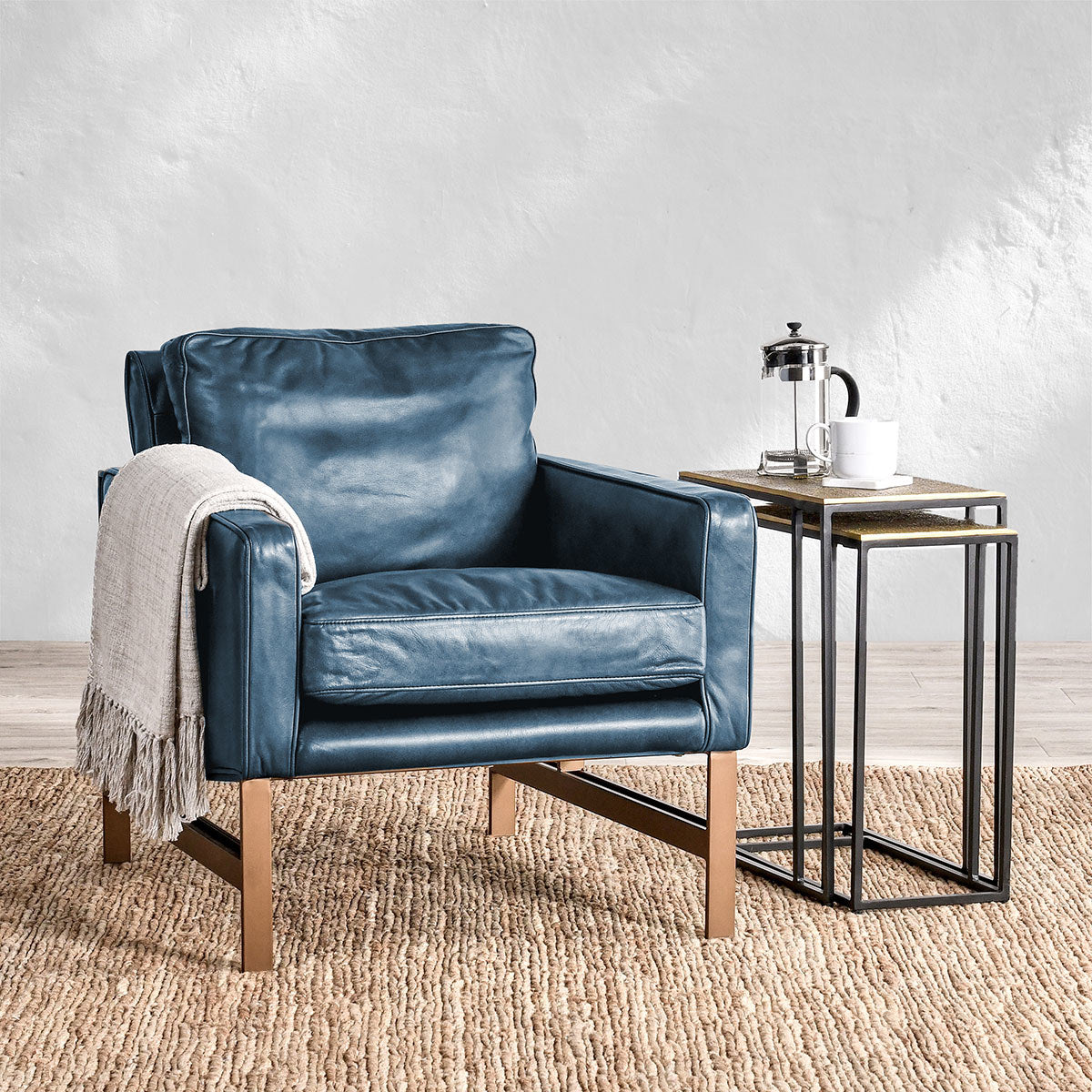 Ocean Blue Top Grain Leather Accent Chair Chazzie Accent Chair Collection