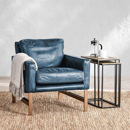 Ocean Blue Top Grain Leather Accent Chair Chazzie Accent Chair Collection