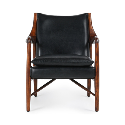 Jet Black Top Grain Leather Accent Chair Kiannah Accent Chair Collection