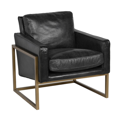 Jet Black Top Grain Leather Accent Chair Ken Accent Chair Collection
