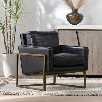 Jet Black Top Grain Leather Accent Chair Ken Accent Chair Collection