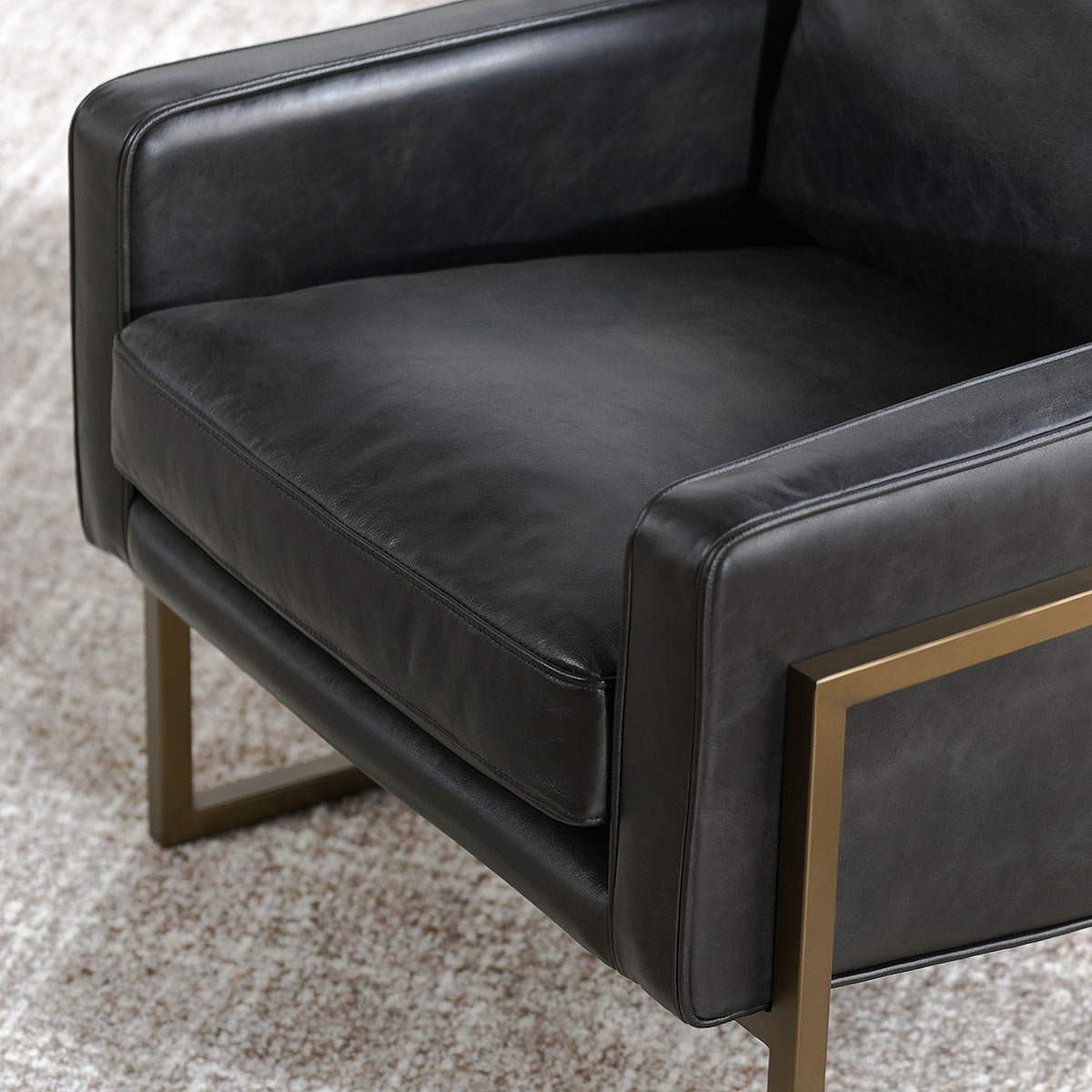 Jet Black Top Grain Leather Accent Chair Ken Accent Chair Collection