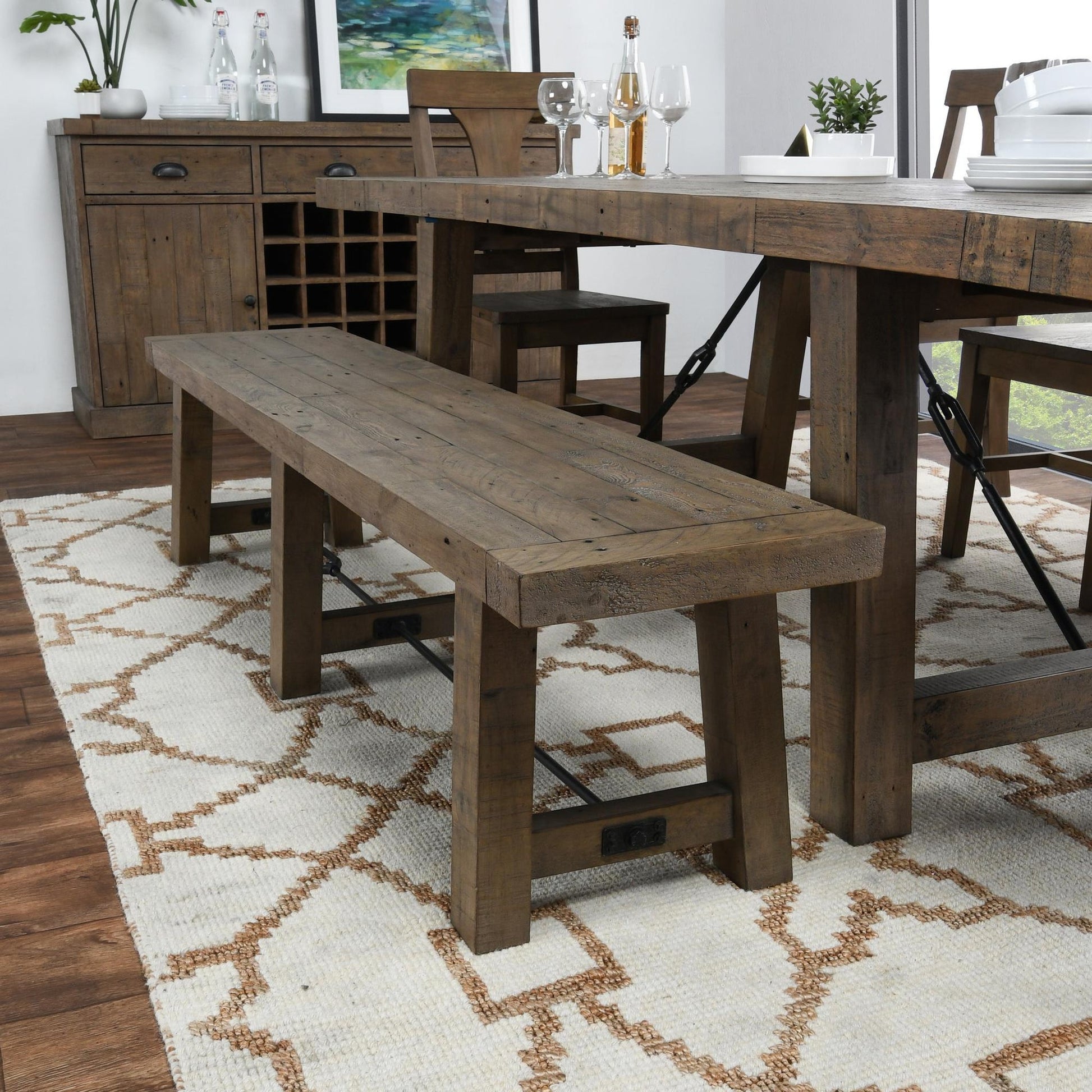 Distressed Brown Reclaimed Pine Dining Benche Tuscany Dining Bench Collection