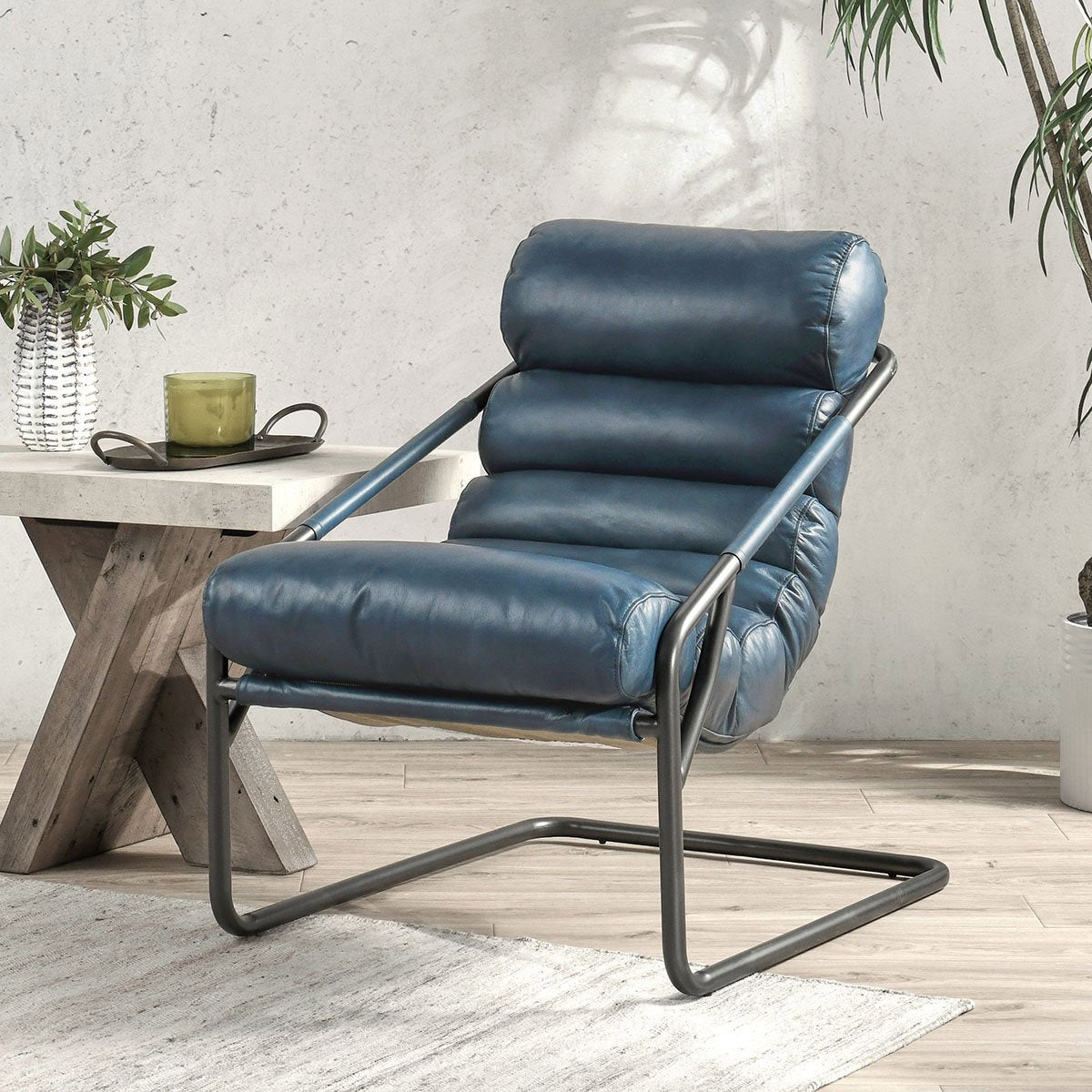 Ocean Blue Top Grain Leather Accent Chair Jackson Accent Chair Collection