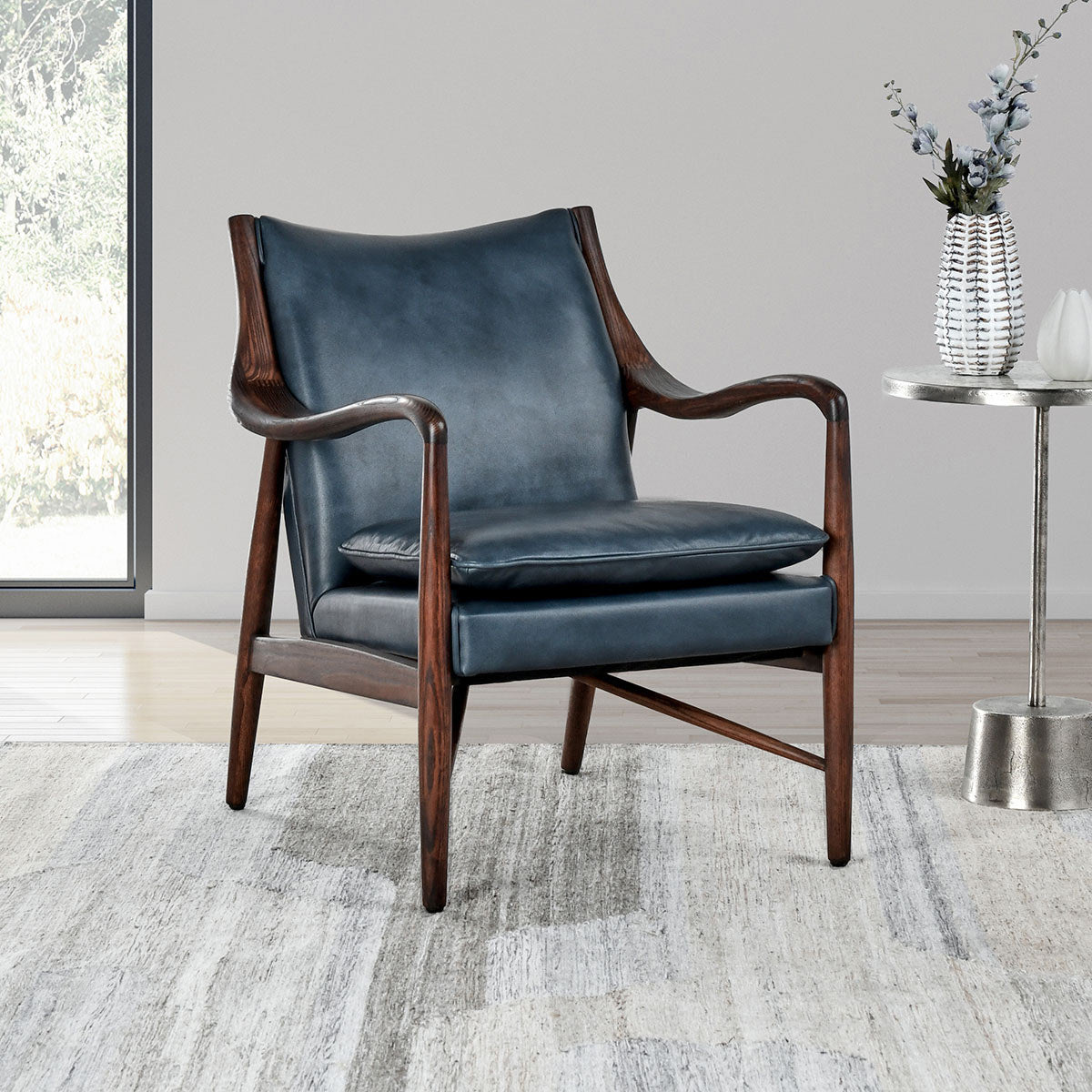 Ocean Blue Top Grain Leather Accent Chair Kiannah Accent Chair Collection