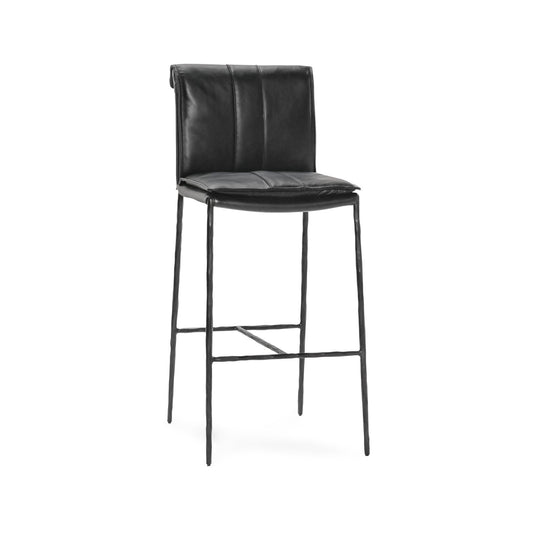 Jet Black Top Grain Leather Bar & Counter Stool Mayer Bar Stool Collection