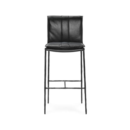 Jet Black Top Grain Leather Bar & Counter Stool Mayer Bar Stool Collection