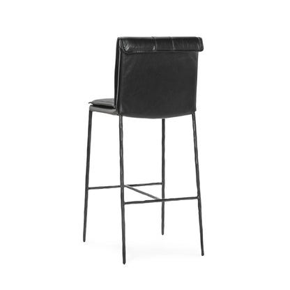 Jet Black Top Grain Leather Bar & Counter Stool Mayer Bar Stool Collection