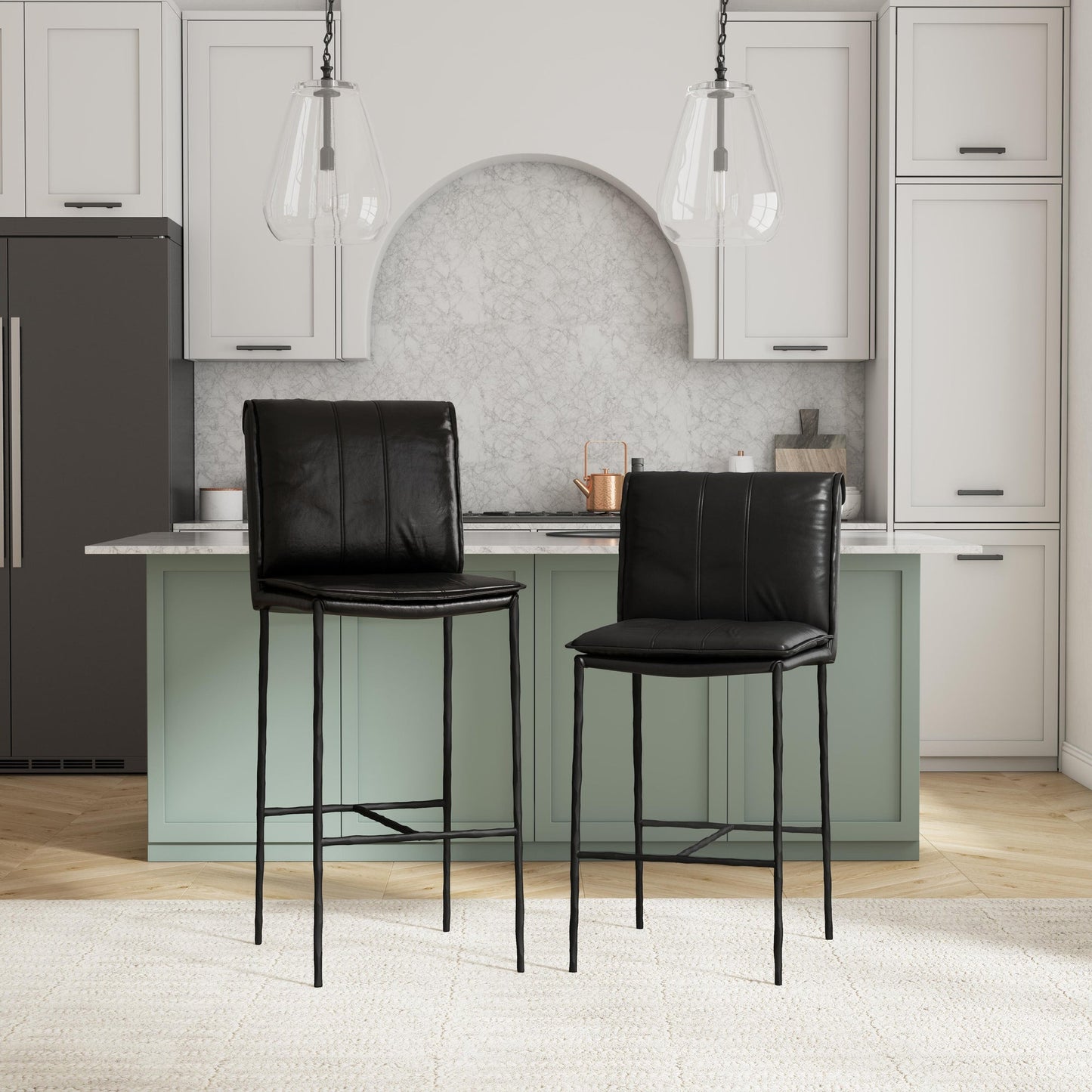 Jet Black Top Grain Leather Bar & Counter Stool Mayer Bar Stool Collection