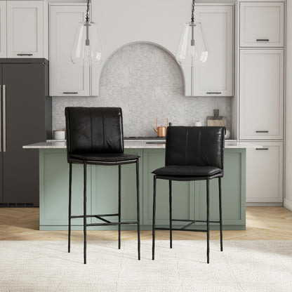 Jet Black Top Grain Leather Bar & Counter Stool Mayer Bar Stool Collection