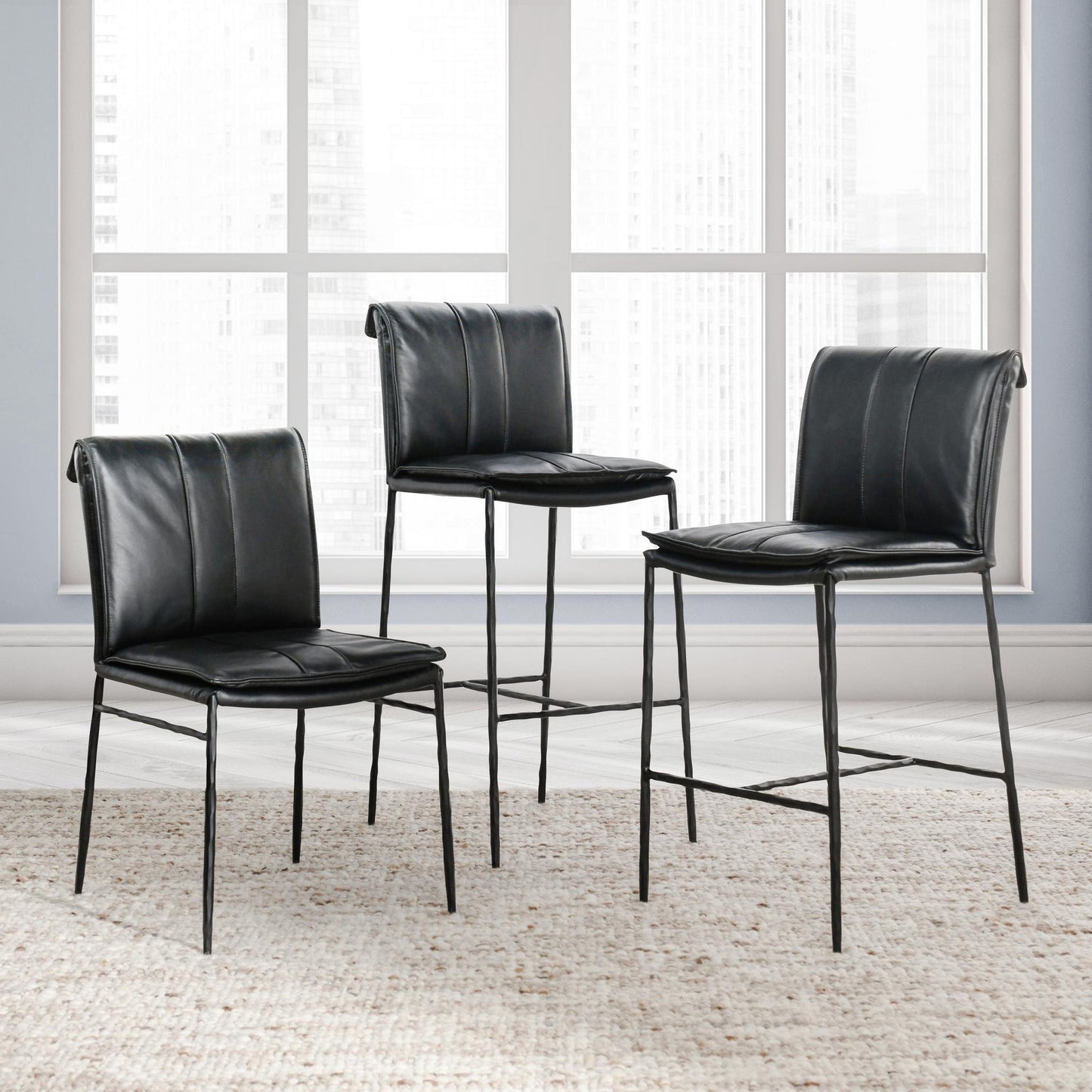 Jet Black Top Grain Leather Bar & Counter Stool Mayer Bar Stool Collection