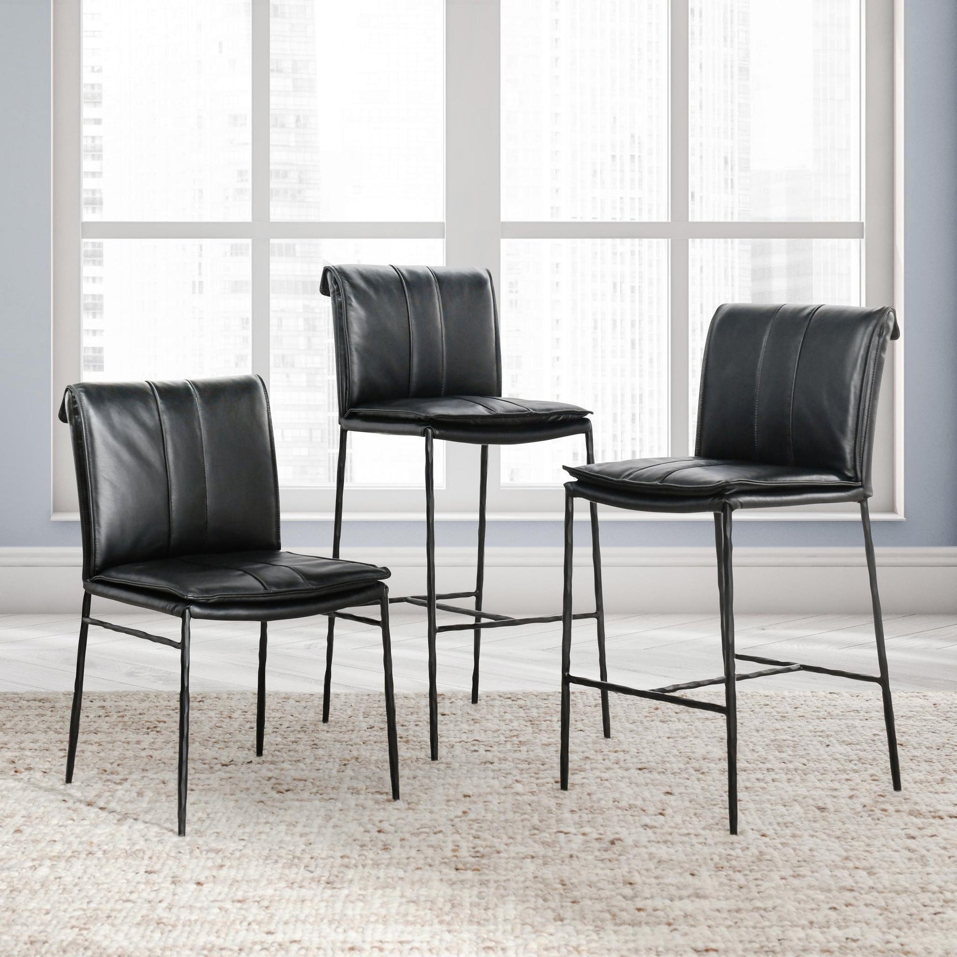 Jet Black Top Grain Leather Bar & Counter Stool Mayer Bar Stool Collection