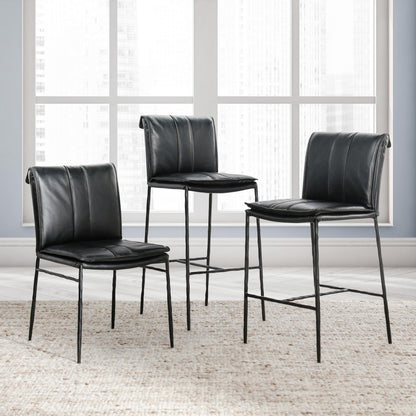 Jet Black Top Grain Leather Bar & Counter Stool Mayer Bar Stool Collection