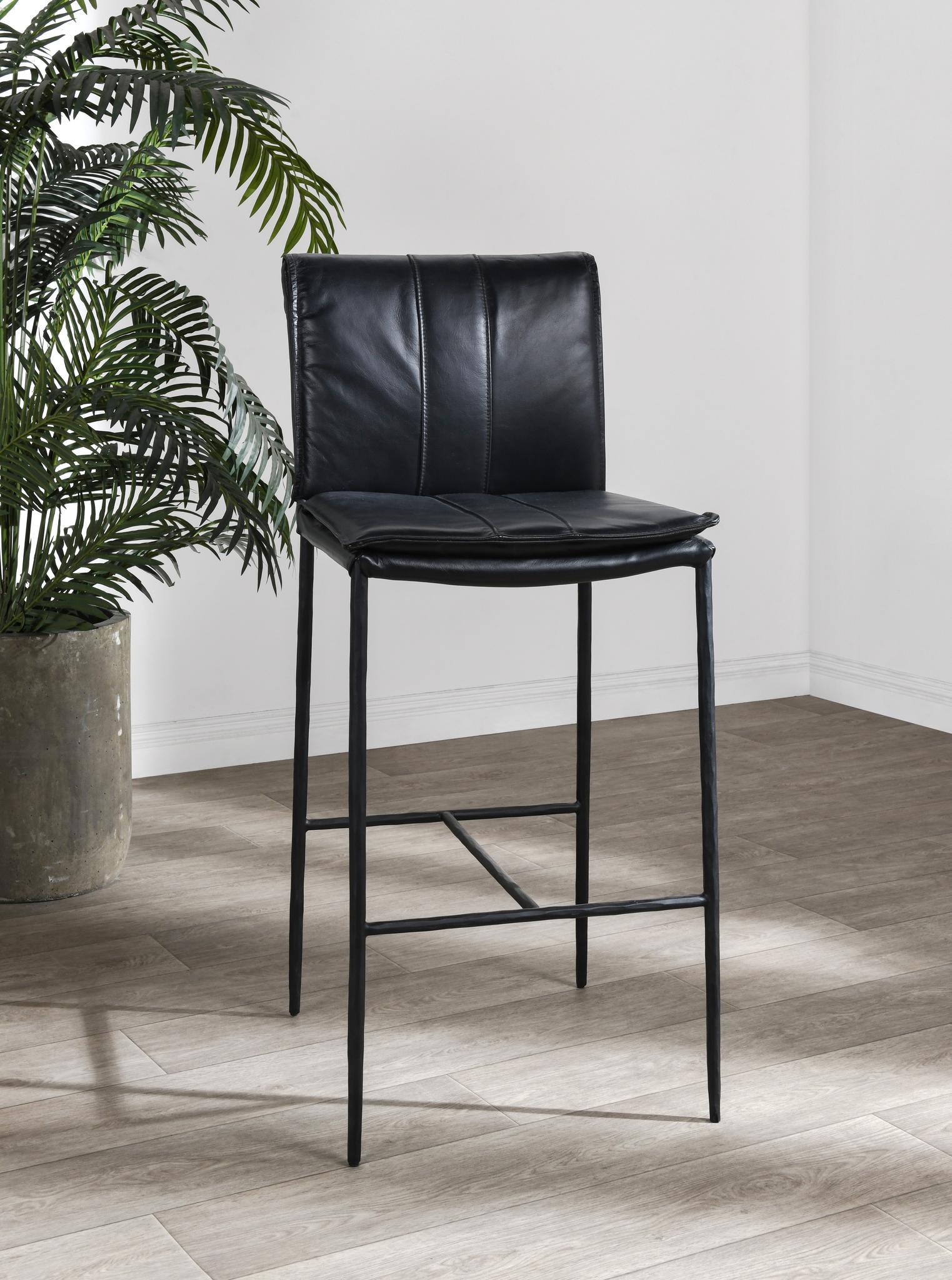 Jet Black Top Grain Leather Bar & Counter Stool Mayer Bar Stool Collection