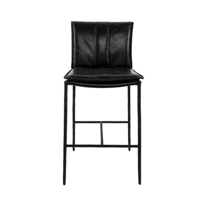 Jet Black Top Grain Leather Bar & Counter Stool Mayer Counter Stool Collection