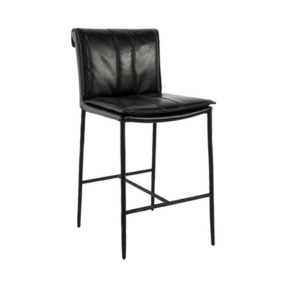 Jet Black Top Grain Leather Bar & Counter Stool Mayer Counter Stool Collection