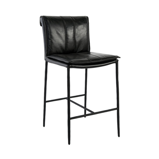 Jet Black Top Grain Leather Bar & Counter Stool Mayer Counter Stool Collection