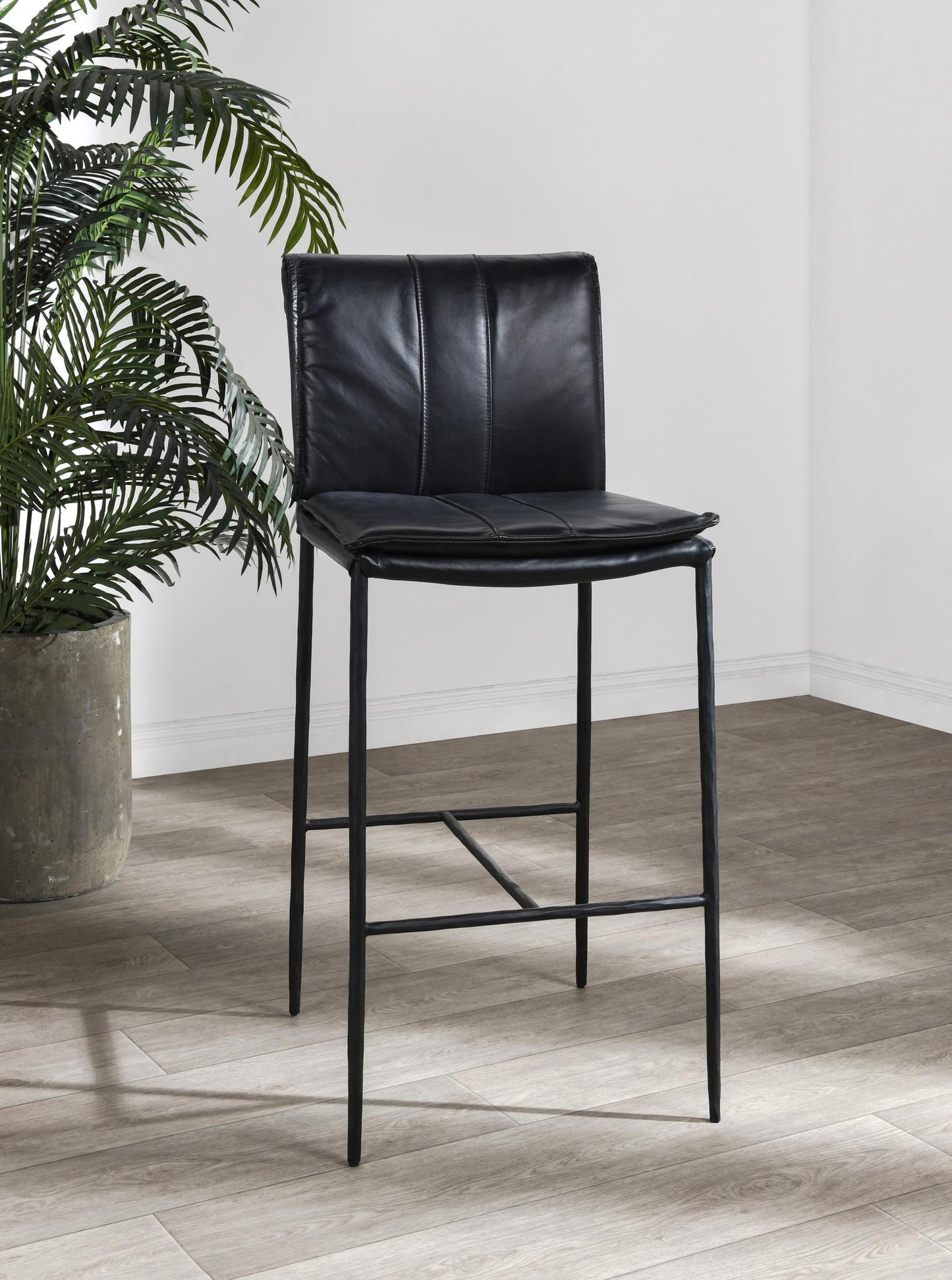 Jet Black Top Grain Leather Bar & Counter Stool Mayer Counter Stool Collection